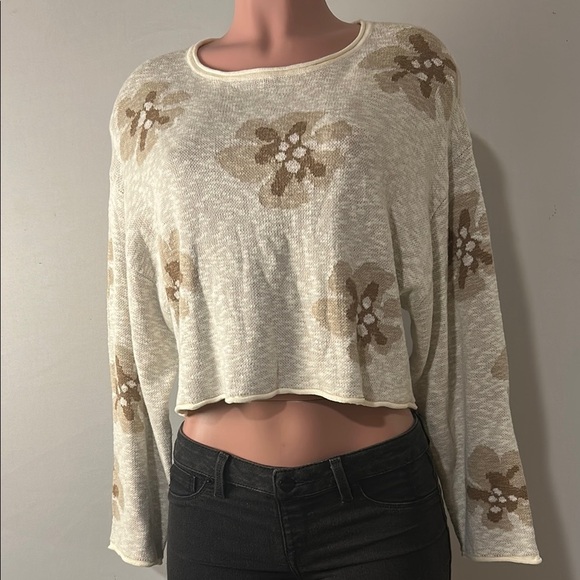 Promesa Floral-Pattern Crop Knit Sweater Long Sleeve Size Small - Picture 2 of 16